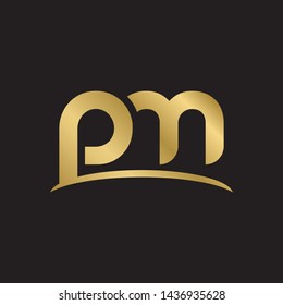 Letter pm linked lowercase logo design template elements. Gold letter Isolated on black  background. Suitable for business, consulting group company.