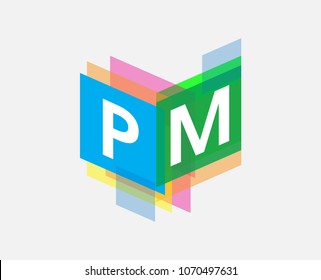 Letter PM logo with colorful geometric shape, letter combination logo design for creative industry, web, business and company.