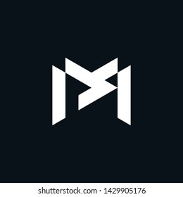 letter pm simple geometric line logo vector