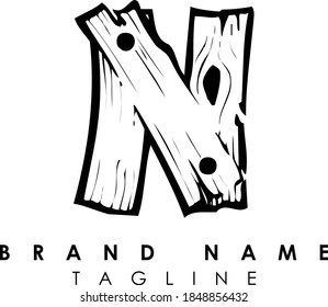 Letter PN Alphabet Wood Logo Monogram Design