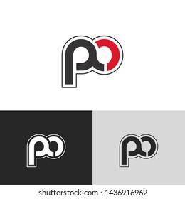Letter po linked lowercase logo design template elements. Red letter Isolated on black white grey background. Suitable for business, consulting group company.