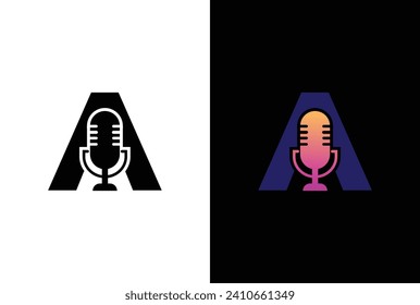 Letter A with podcast logo. A with suitable for podcasting, internet, brand, musical, digital, entertainment, studio template illustration.