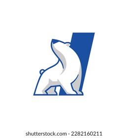 Letter I with polar bear logo icon design template elements. Vector sign
