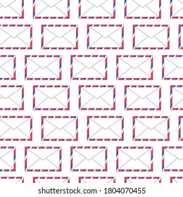 Letter post office. Paper mail. Envelope seamless pattern isolated on white background. Message, address, blank. 