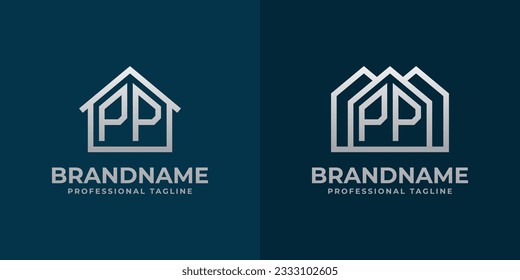 Juego de logotipos de la casa de la carta PP. Adecuado para cualquier negocio relacionado con la vivienda, inmueble, construcción, interior con iniciales PP.
