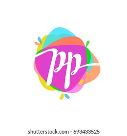 Letter PP logo with colorful splash background.