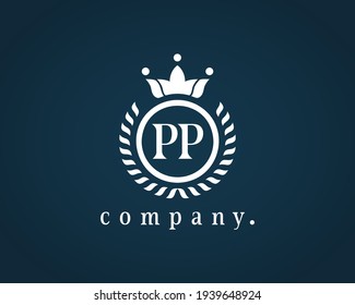 Letter PP, P calligraphic and crown monogram. Floral elegant beautiful round identity. The vintage emblem for Royalty, Restaurant, Boutique, Hotel, Heraldic, Jewelry, Cafe, Brand name, label. Eps 10.