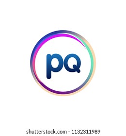 Letter PQ logo with colorful circle, letter combination logo design with ring, circle object for creative industry, web, business and company.