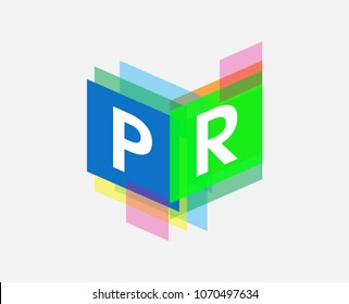 Letter PR logo with colorful geometric shape, letter combination logo design for creative industry, web, business and company.
