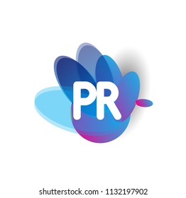Letter PR logo with colorful splash background, letter combination logo design for creative industry, web, business and company.