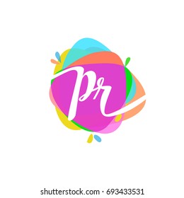 Letter PR logo with colorful splash background.