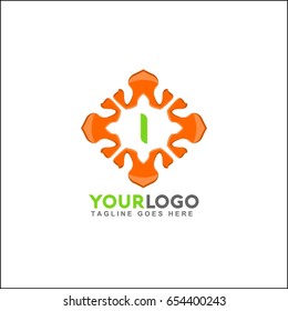 I letter premium monogram logo. Universal symbol icon vector design. Luxury orange abc leaf logotype.