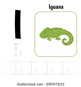 Letter I prescription. A practical sheet  for the development and education of kids. How to write letter from alphabet Vector illustration.