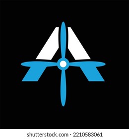 letter A with propeller flat vector.