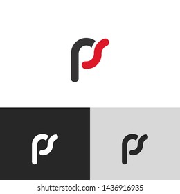 Letter ps linked lowercase logo design template elements. Red letter Isolated on black white grey background. Suitable for business, consulting group company.