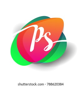 Letter PS logo with colorful splash background, letter combination logo design for creative industry, web, business and company.