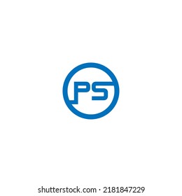 Diseño del logotipo de la carta PS en monograma de color azul circular