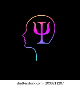 Letter psi and two profiles. Psychology logo. Psychologist icon. Therapy symbol.