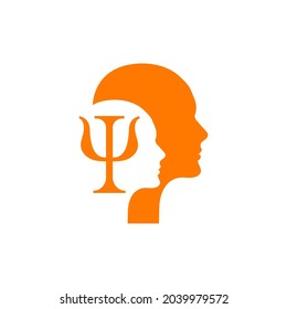 Letter psi and two profiles. Psychology logo. Psychologist icon. Therapy symbol.