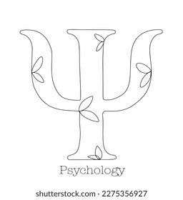 The letter psyche as a symbol of psychology. One line drawing. Day of the psychologist. Sign of psychological help. Vector illustration