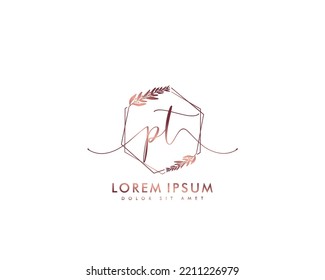 Letter PT Initial handwriting logo with signature and hand drawn style.