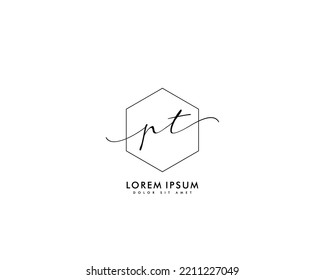 Letter PT Initial handwriting logo with signature and hand drawn style.