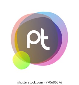 Letter PT logo with colorful splash background, letter combination logo design for creative industry, web, business and company.
