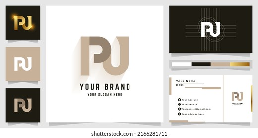 Letter PU or AJ monogram logo with business card design