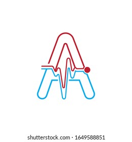Letter A with Pulse line Logo Vector Element Symbol Template