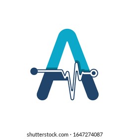 Letter A with Pulse Logo Vector Element Symbol Template