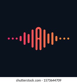 letter A with Pulse music player element. Logo template electronic music, equalizer, store, dj, nightclub, disco. Audio wave logo concept, Multimedia Technology themed, Abstract Shape. - vector