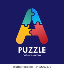 Letra a con diseño de rompecabezas logo plantilla ilustración