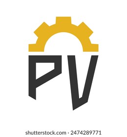 Letter PV Gear Logo Design for Service Center, Repair, Factory, Industrial, Digital and Mechanical Business