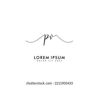 Letra PV Logotipo inicial de escritura a mano con firma y estilo dibujado a mano.