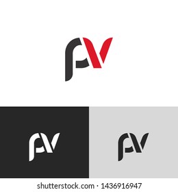 Letter pv linked lowercase logo design template elements. Red letter Isolated on black white grey background. Suitable for business, consulting group company.