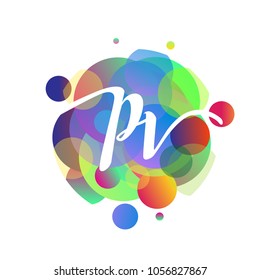 Letter PV logo with colorful splash background, letter combination logo design for creative industry, web, business and company.