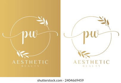 Letter PW Beauty Logo with Flourish Ornament