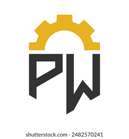 Letter PW Gear Logo Design for Service Center, Repair, Factory, Industrial, Digital and Mechanical Business