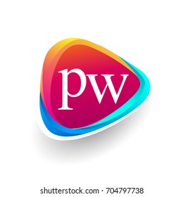 Letter PW logo in triangle shape and colorful background, letter combination logo design for company identity.