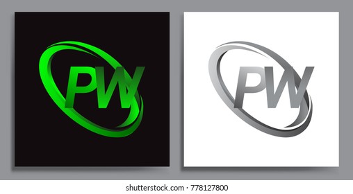 letter PW logotype design for company name colored Green swoosh and grey. vector set logo design for business and company identity.
