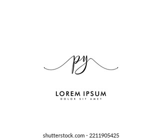 Letra PY logotipo de escritura manual inicial con firma y estilo dibujado a mano.