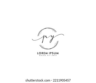 Letter PY Initial handwriting logo with signature and hand drawn style.