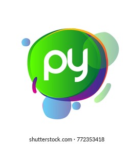 Letter PY logo with colorful splash background, letter combination logo design for creative industry, web, business and company.
