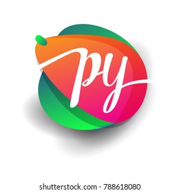 Letter PY logo with colorful splash background, letter combination logo design for creative industry, web, business and company.