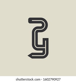 Letter PY pencil shape logo design. Link icon in flat style isolated on grey background. Graphic alphabet symbol for your corporate business identity, website, app, UI. Arts logo design inspiration.