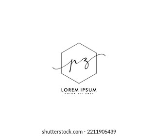 Letter PZ Initial handwriting logo with signature and hand drawn style.