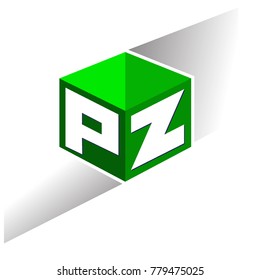 Letter PZ logo in hexagon shape and green background, cube logo with letter design for company identity.
