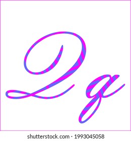 Letter Q with 2 color pattern of electric blue and magenta. A vector font of uppercase and lowercase alphabet.