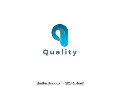 Letter q 3d blue color creative technological modern business logo