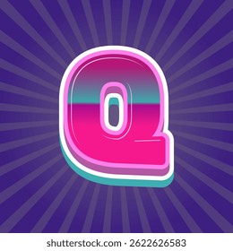 Letter Q 3D Candy Alphabet Gradient isolated on Vintage Background. Text Effect. Alphabet Letter Vector. High Quality Vector